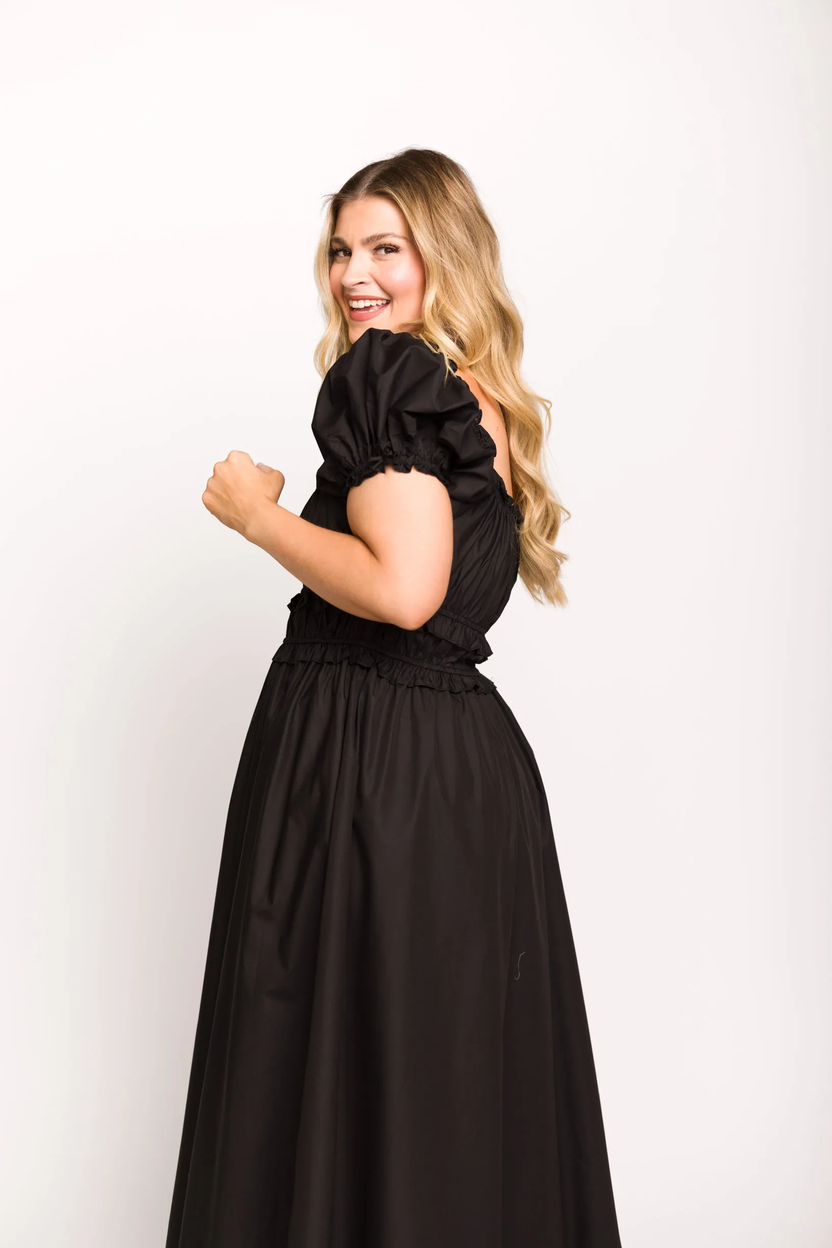 Raquel Cotton-Poplin Midi Dress in Black - Bump Friendly