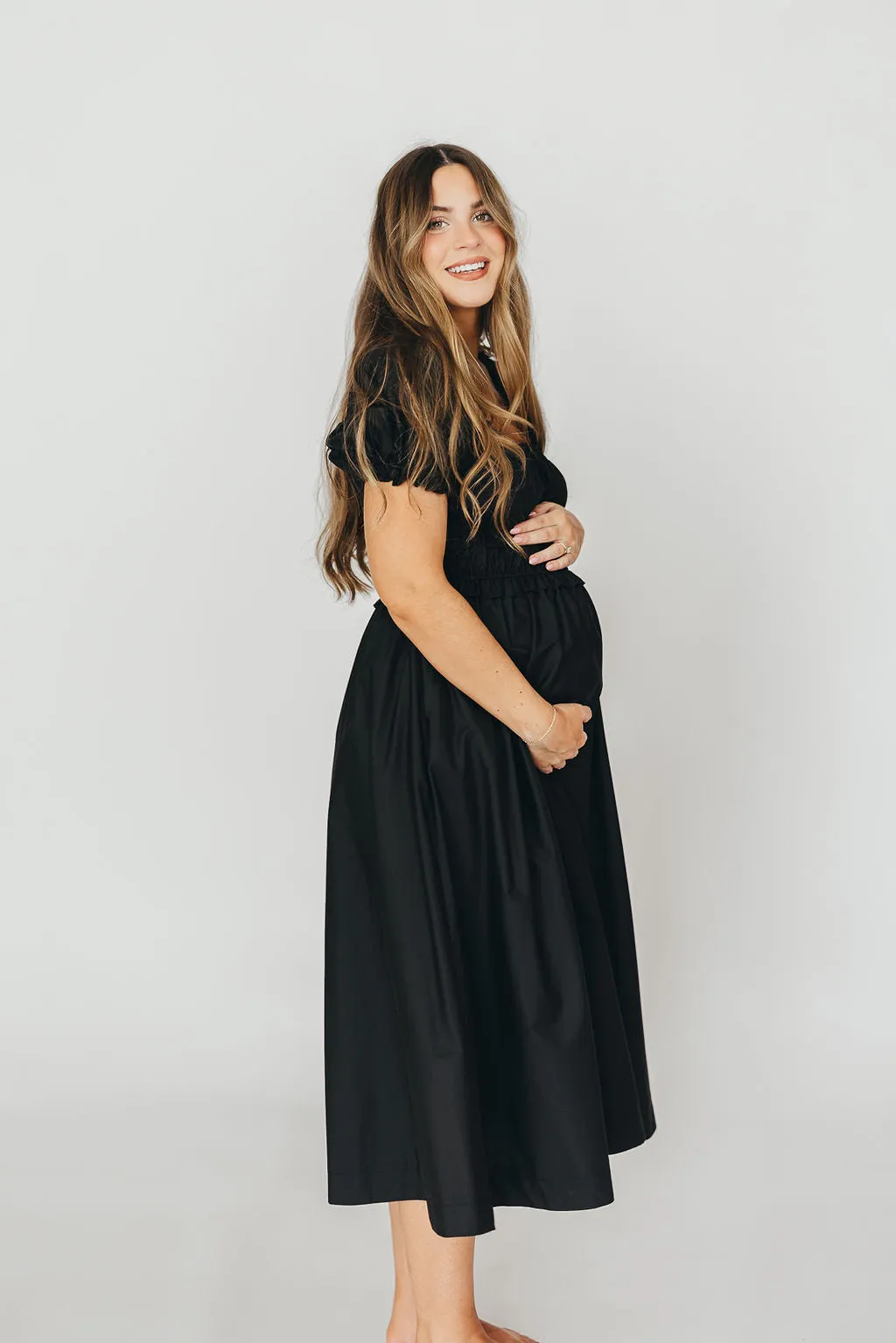Raquel Cotton-Poplin Midi Dress in Black - Bump Friendly