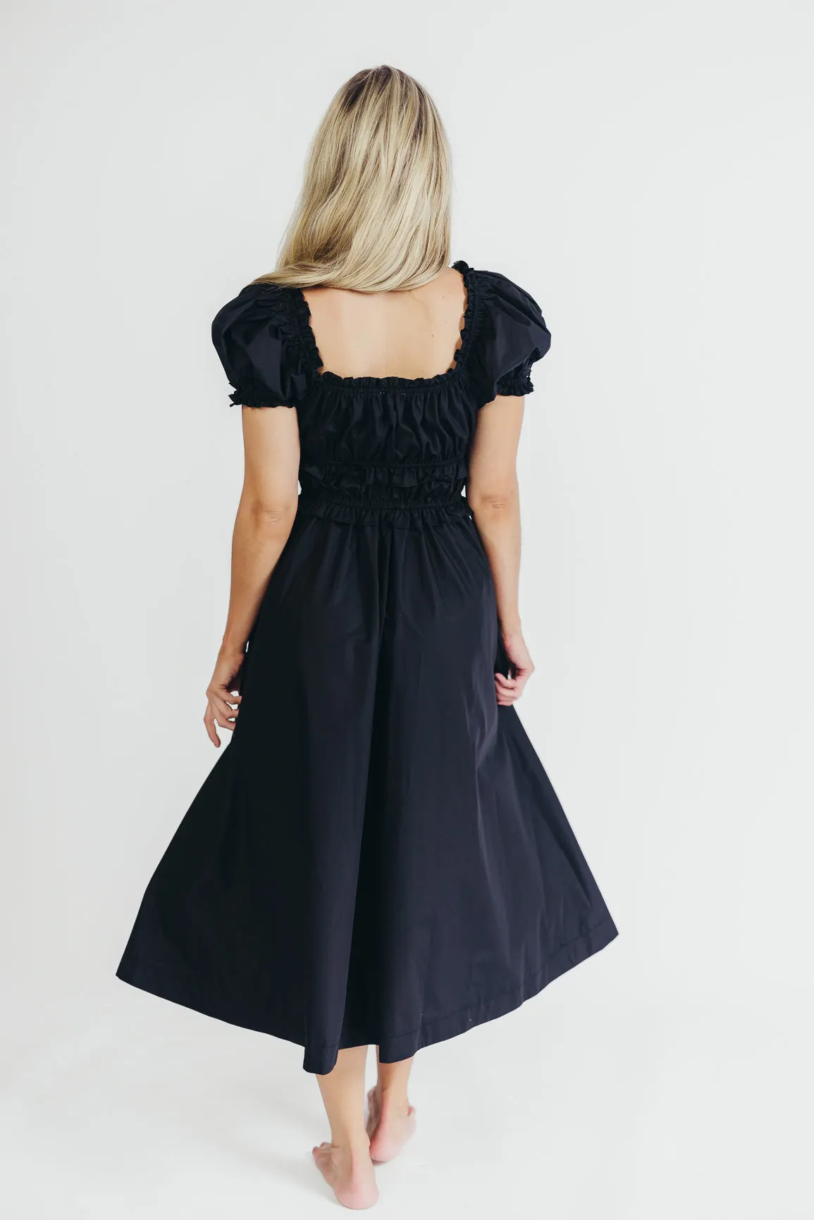 Raquel Cotton-Poplin Midi Dress in Black - Bump Friendly