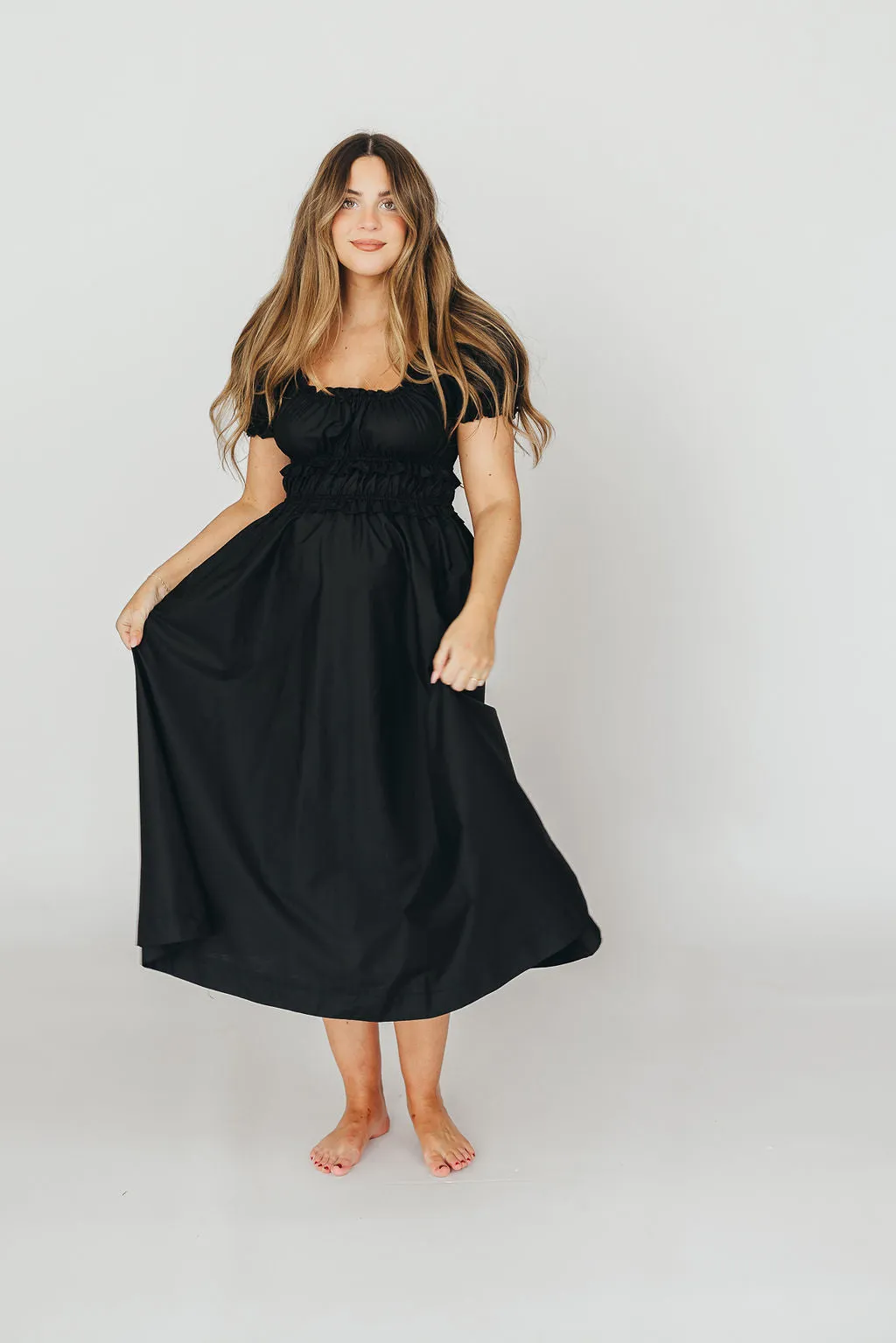 Raquel Cotton-Poplin Midi Dress in Black - Bump Friendly
