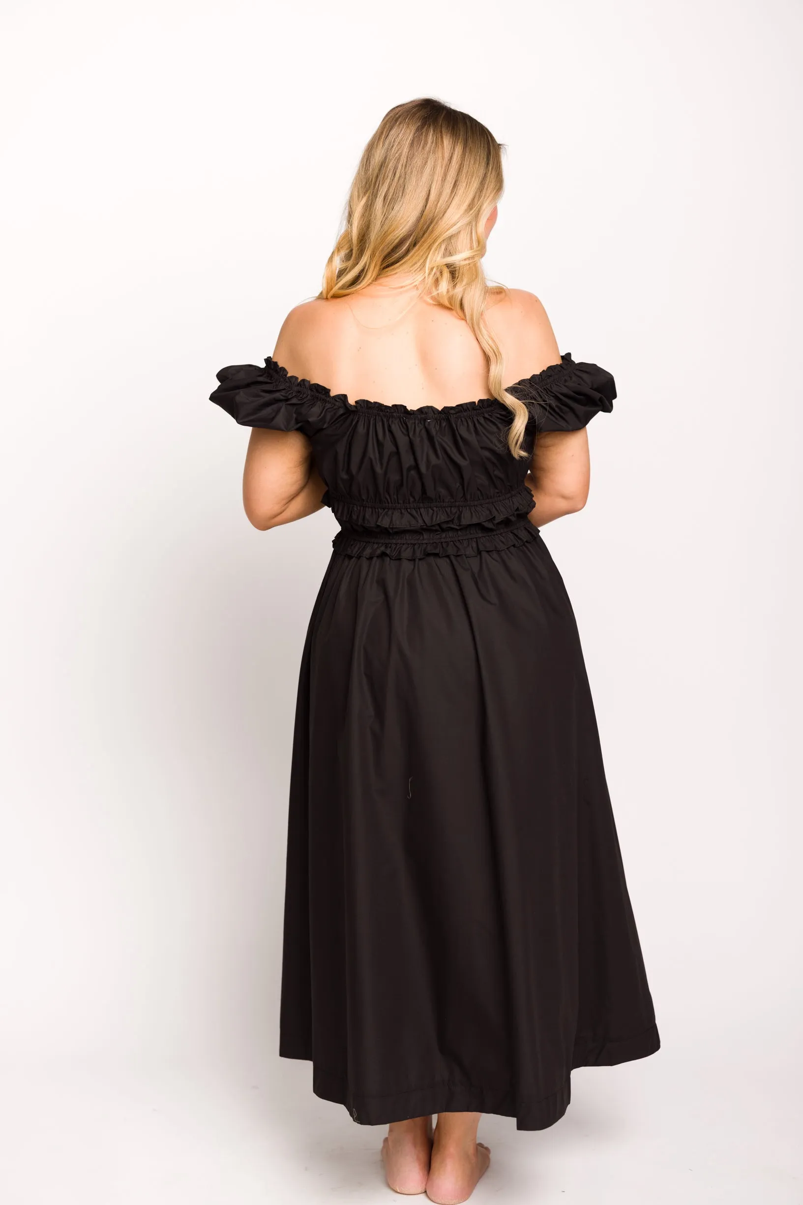 Raquel Cotton-Poplin Midi Dress in Black - Bump Friendly