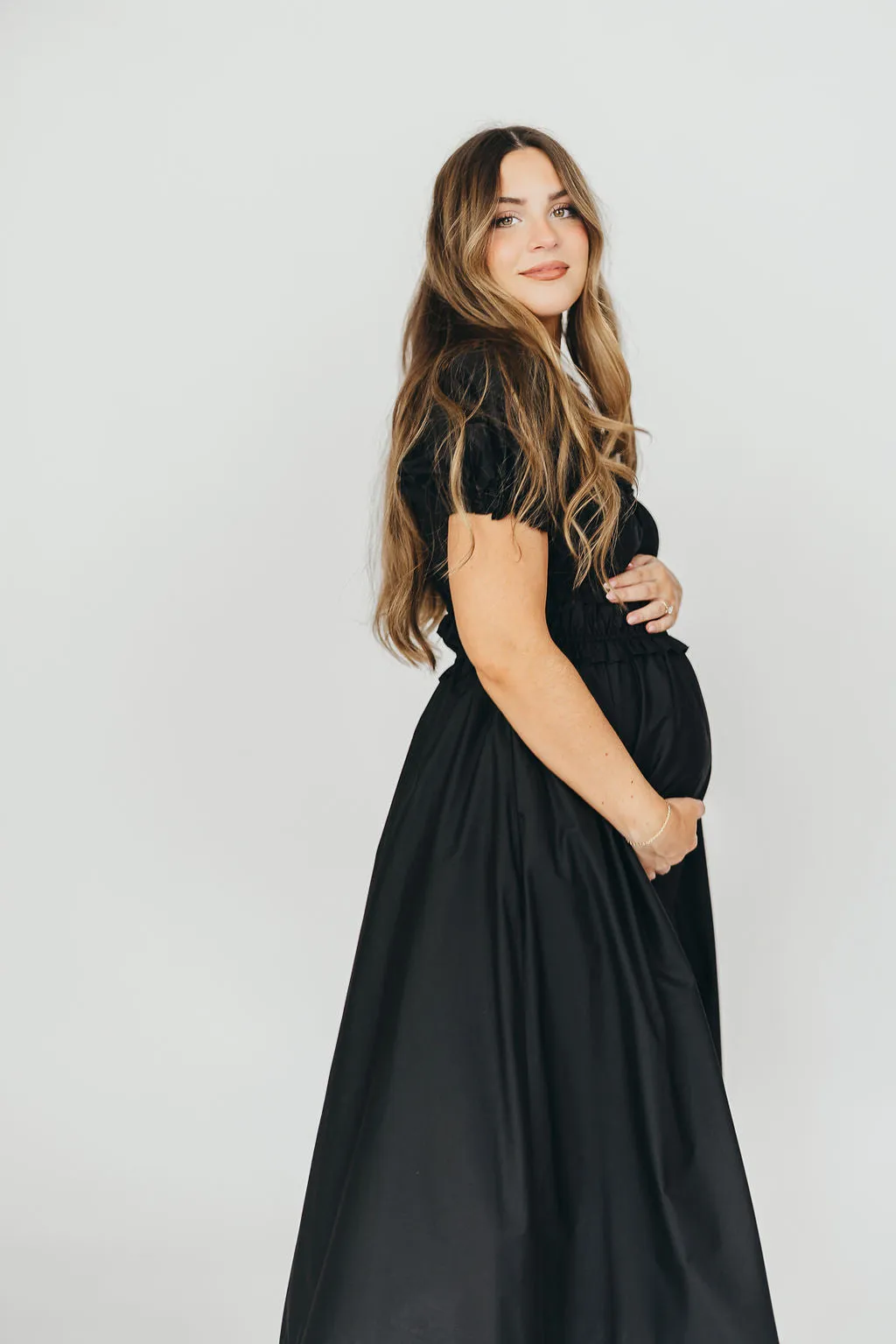Raquel Cotton-Poplin Midi Dress in Black - Bump Friendly