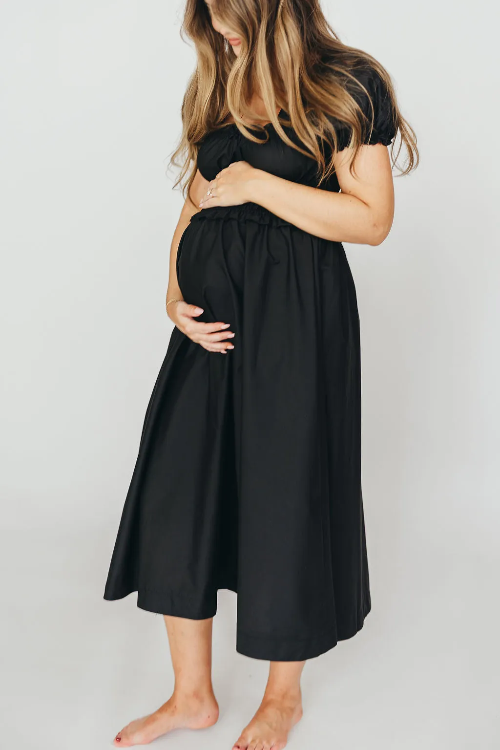 Raquel Cotton-Poplin Midi Dress in Black - Bump Friendly