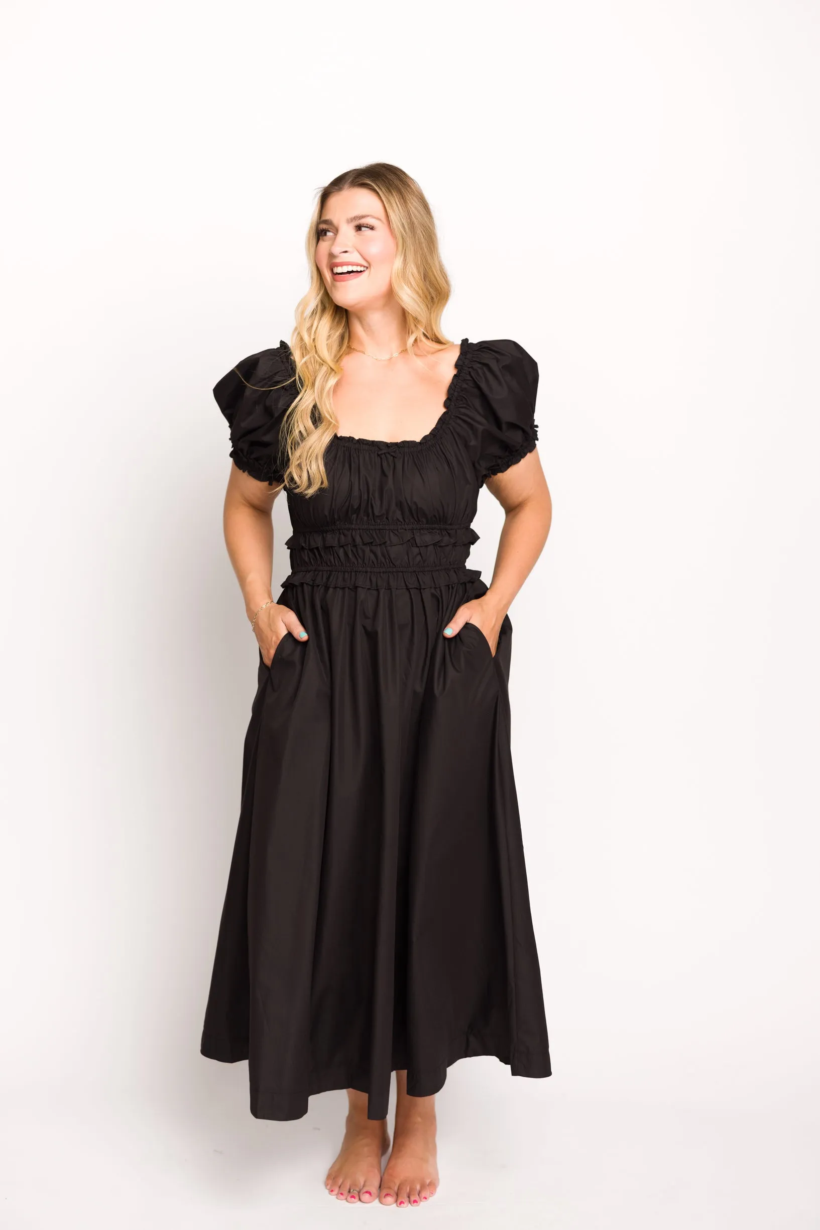 Raquel Cotton-Poplin Midi Dress in Black - Bump Friendly