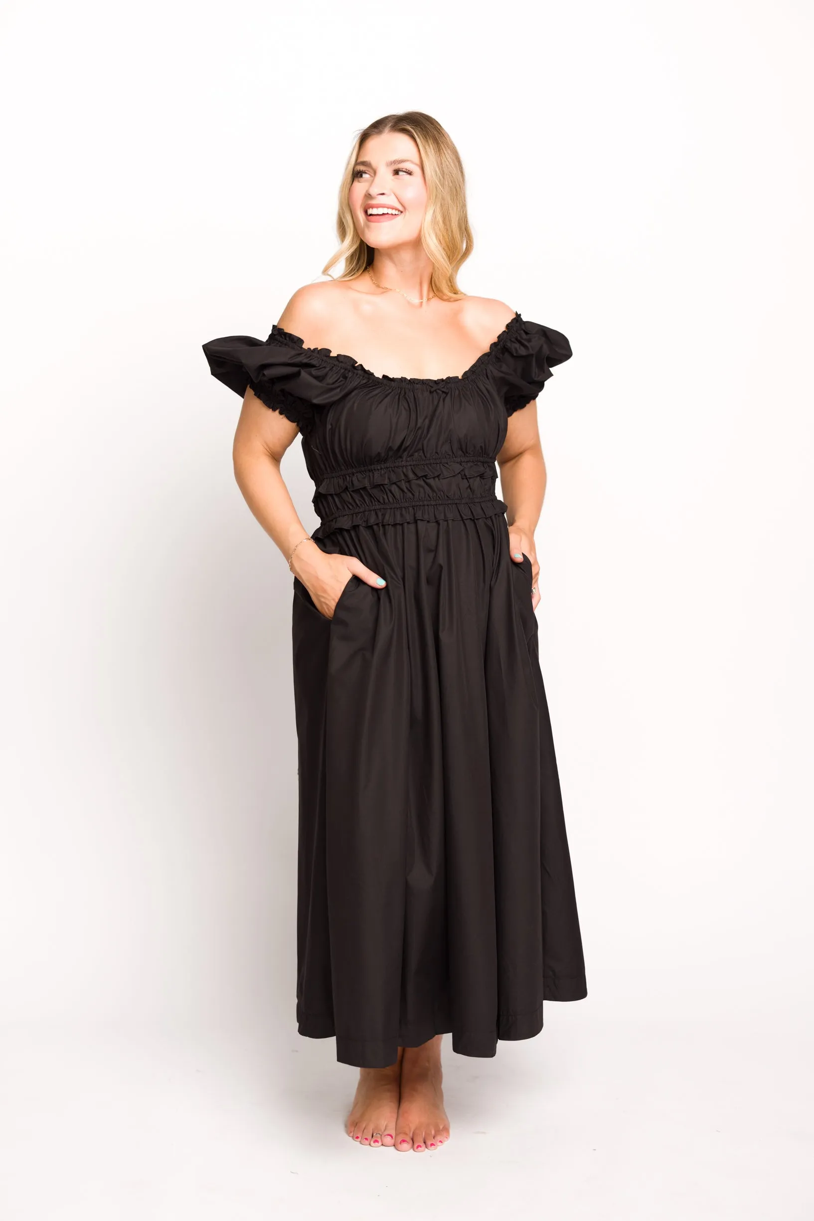 Raquel Cotton-Poplin Midi Dress in Black - Bump Friendly