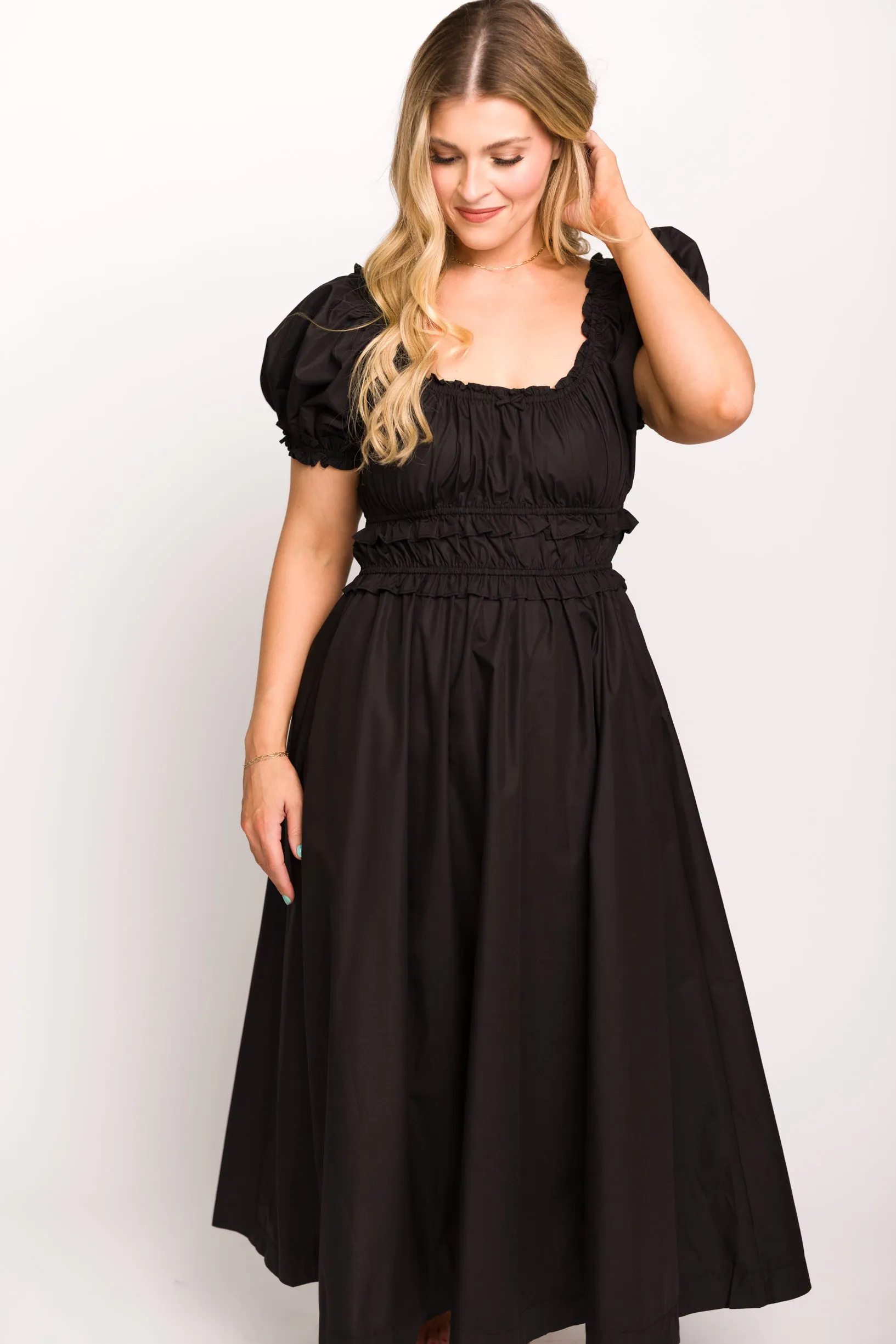 Raquel Cotton-Poplin Midi Dress in Black - Bump Friendly