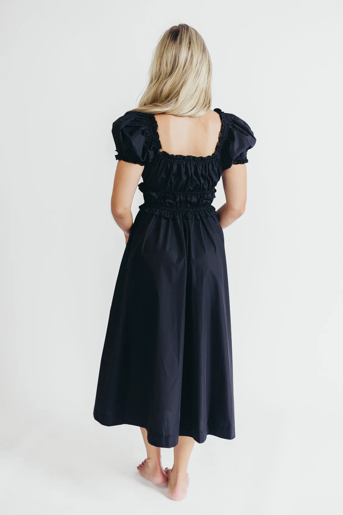 Raquel Cotton-Poplin Midi Dress in Black - Bump Friendly