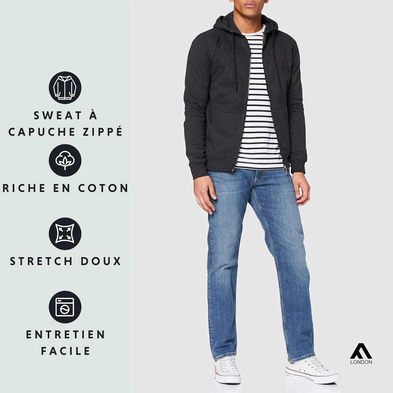 Sweat-Shirt  Capuche Homme Hyfresh Zipped  Confortable et Polyvalent | Fitnessterapy
