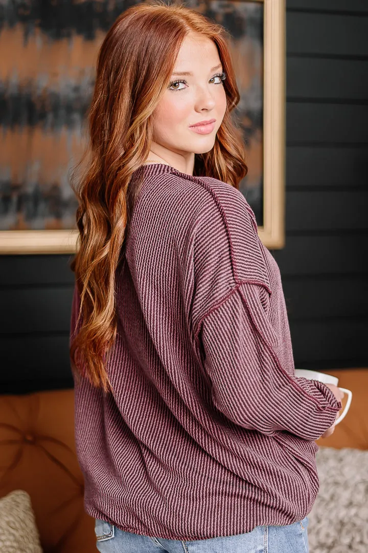 Wave Ribbed Oversized Top | Burgundy