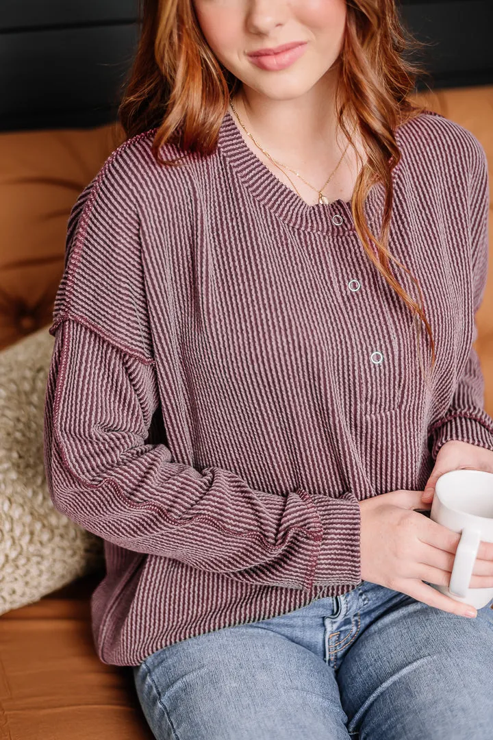 Wave Ribbed Oversized Top | Burgundy