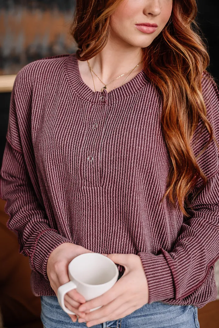 Wave Ribbed Oversized Top | Burgundy