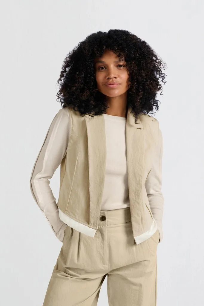 YAYA - Gilet Cotton Woven Twill Beige