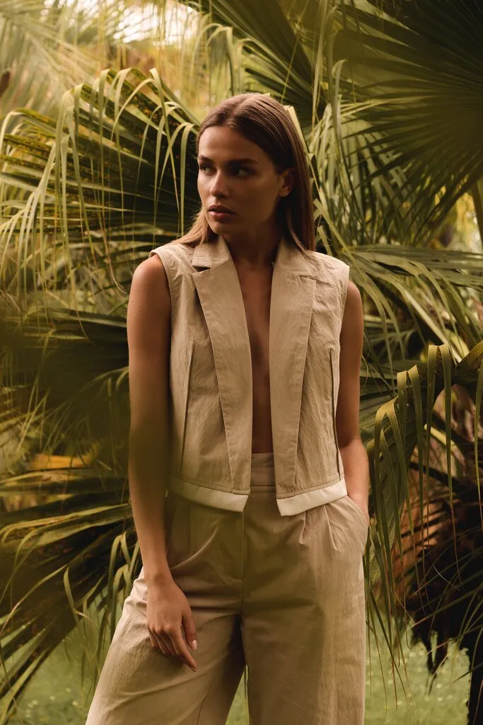 YAYA - Gilet Cotton Woven Twill Beige