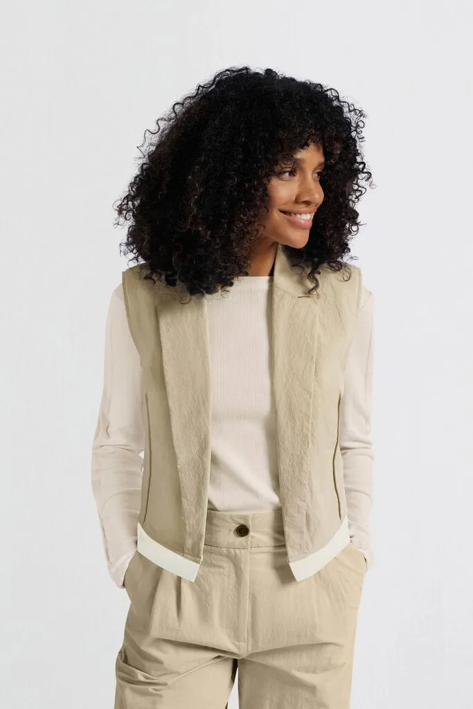 YAYA - Gilet Cotton Woven Twill Beige
