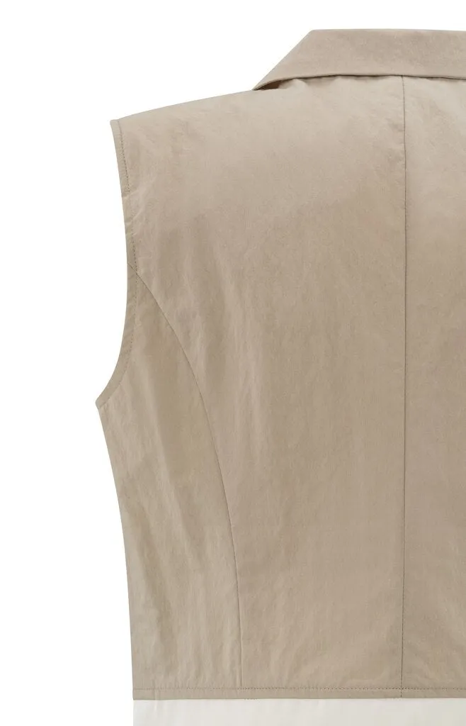 YAYA - Gilet Cotton Woven Twill Beige