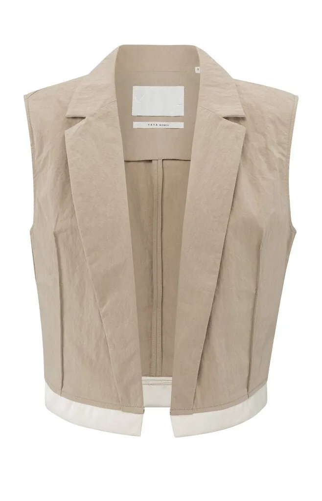 YAYA - Gilet Cotton Woven Twill Beige