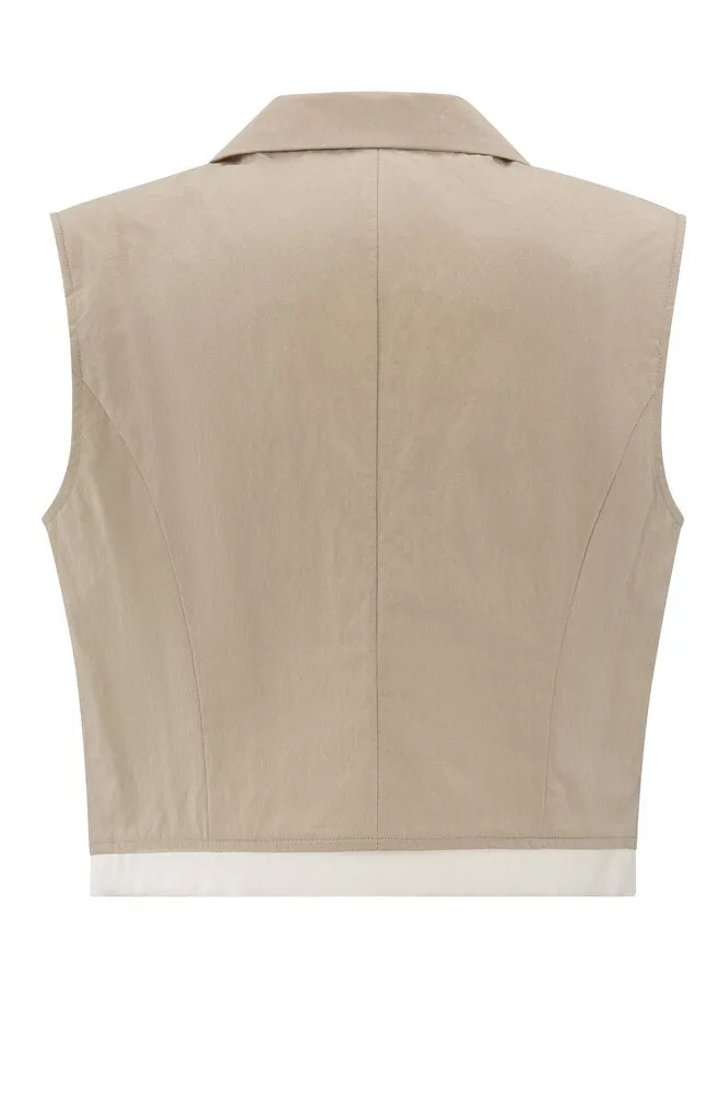 YAYA - Gilet Cotton Woven Twill Beige