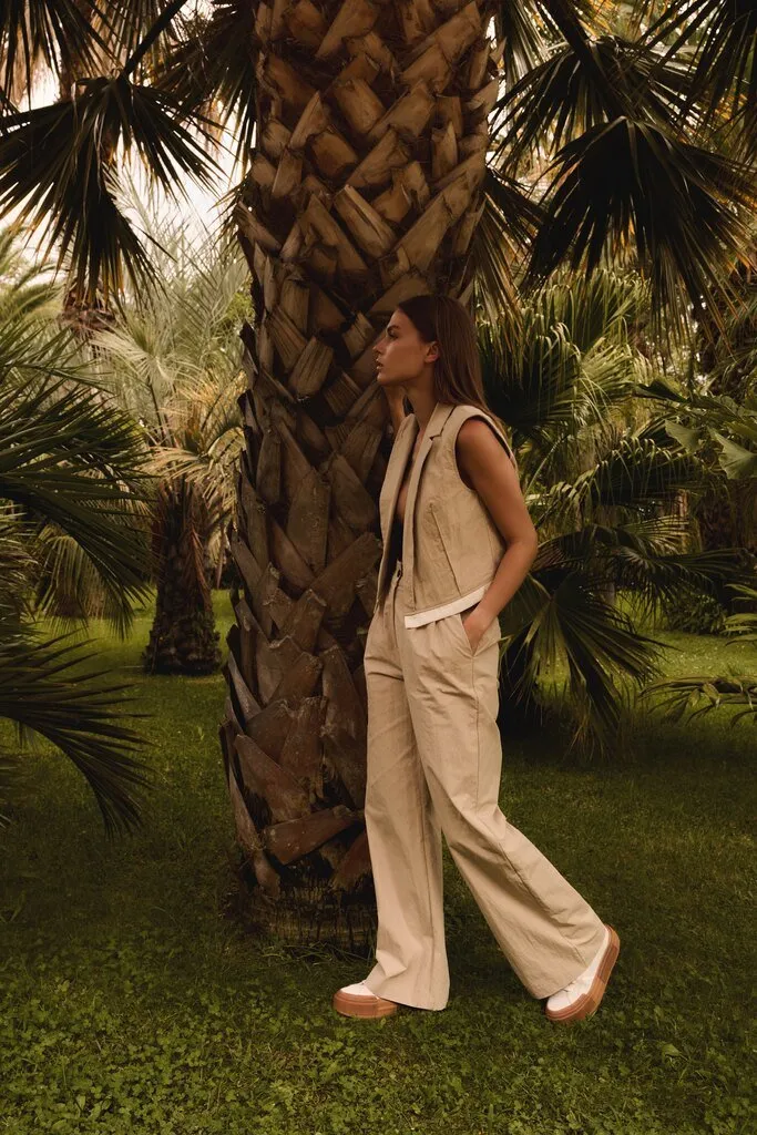 YAYA - Gilet Cotton Woven Twill Beige