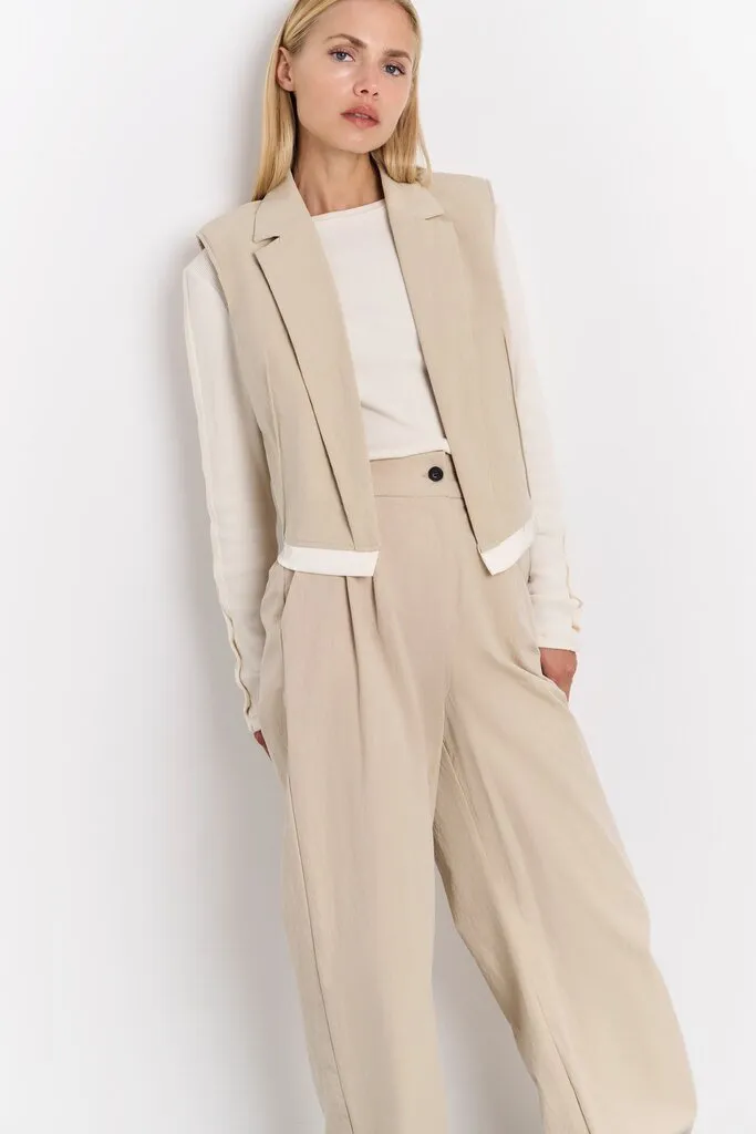 YAYA - Gilet Cotton Woven Twill Beige